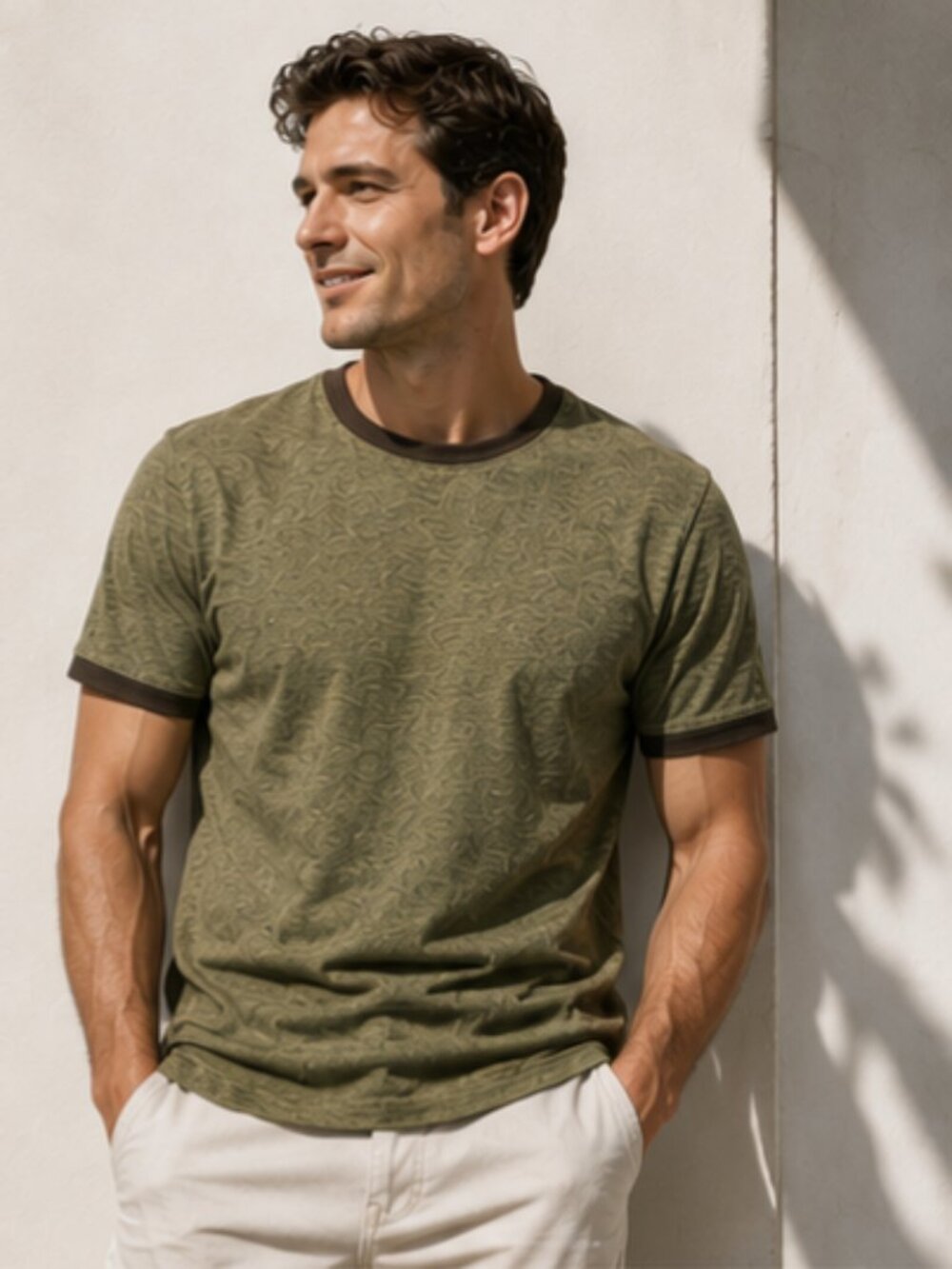 L.L.Bean Olive Heather Ringer Tee XL
